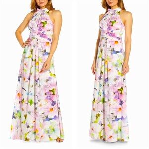 ADRIANNA PAPELL Floral Halter Maxi Dress